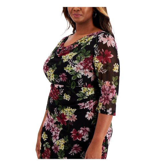 CONNECTED APPAREL Womens Black Lined 3/4 Sleeve Midi Sheath Dress Plus 20W - Picture 3 of 3